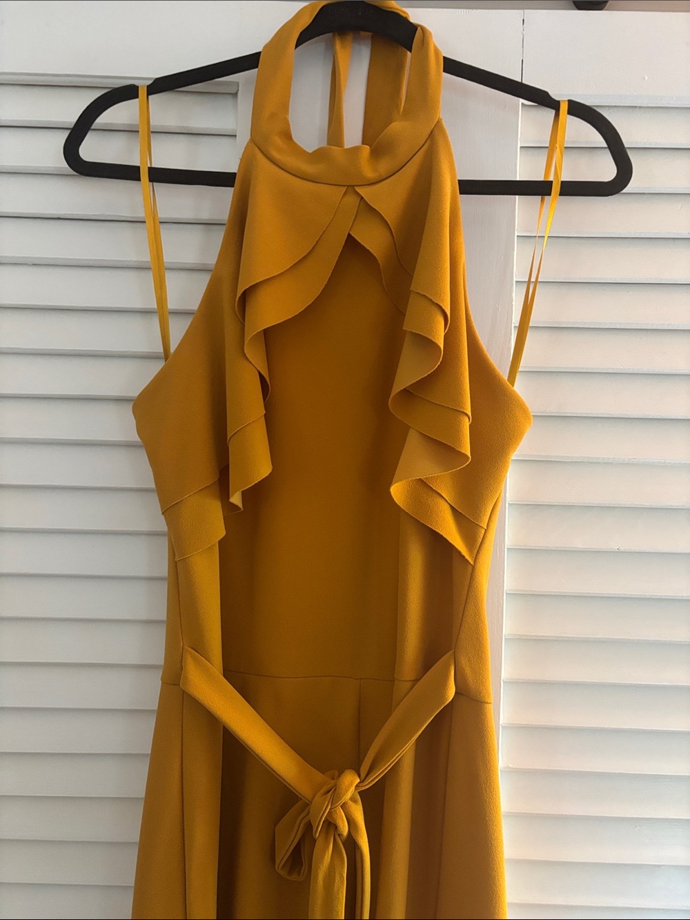 bebe Mustard Yellow Halter Jumpsuit with Ruffle Front